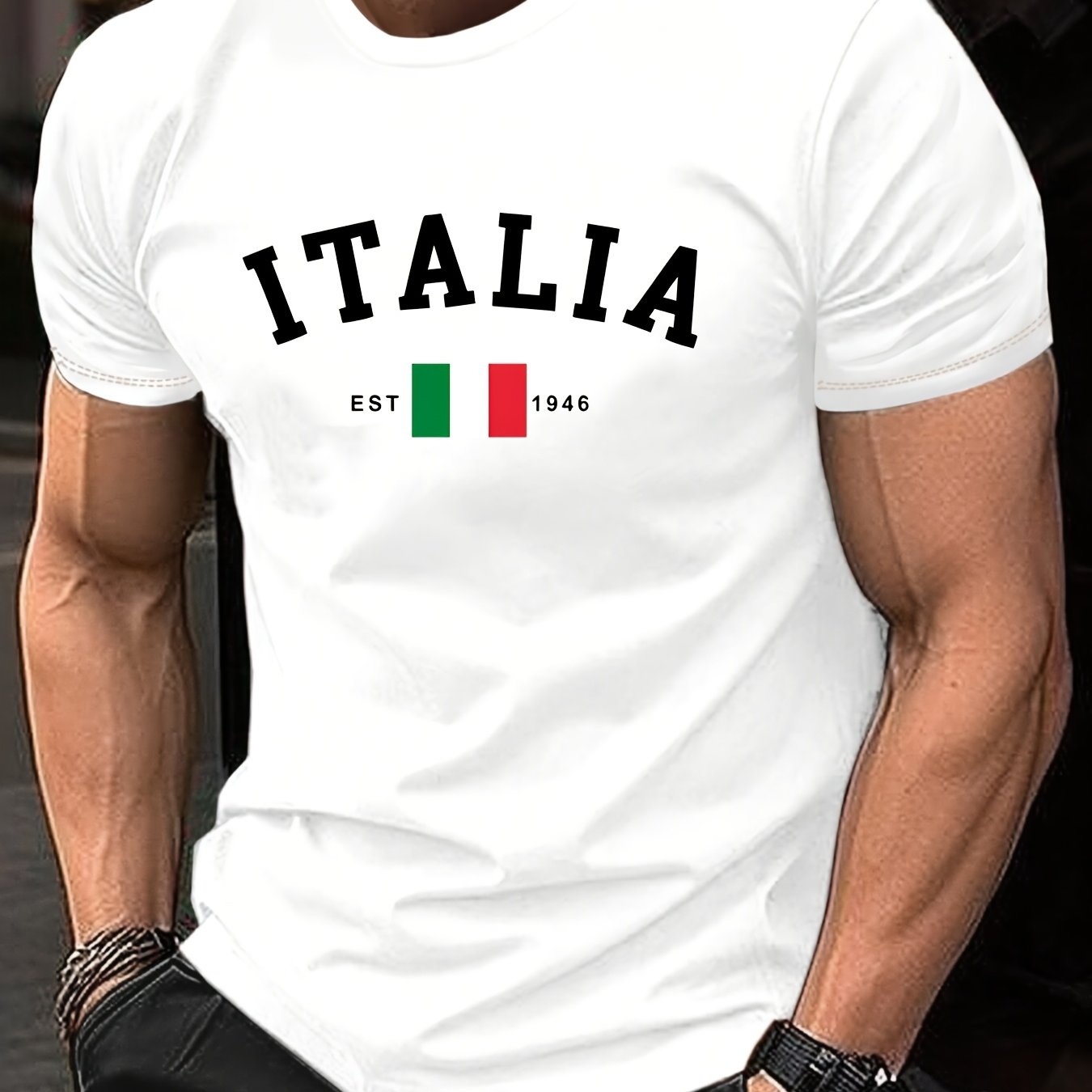 ITALIA Graphic Print Men's T-Shirt - Comfortable & Stretchy, Ideal for Summer Outdoor Activities | Street Style Crew Neck Tee in Black, Burgundy, Dark Green, Blue, Grey, Conventional