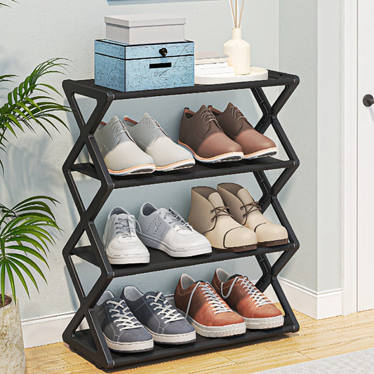 Upgrade your shoe storage with the 4-Tier Shoe Rack Organizer. Made from durable metal and plastic, this sturdy organizer is perfect for your closet, garage, hallway, or any room in the house. Stackable and capable of holding up to 12 pairs of shoes