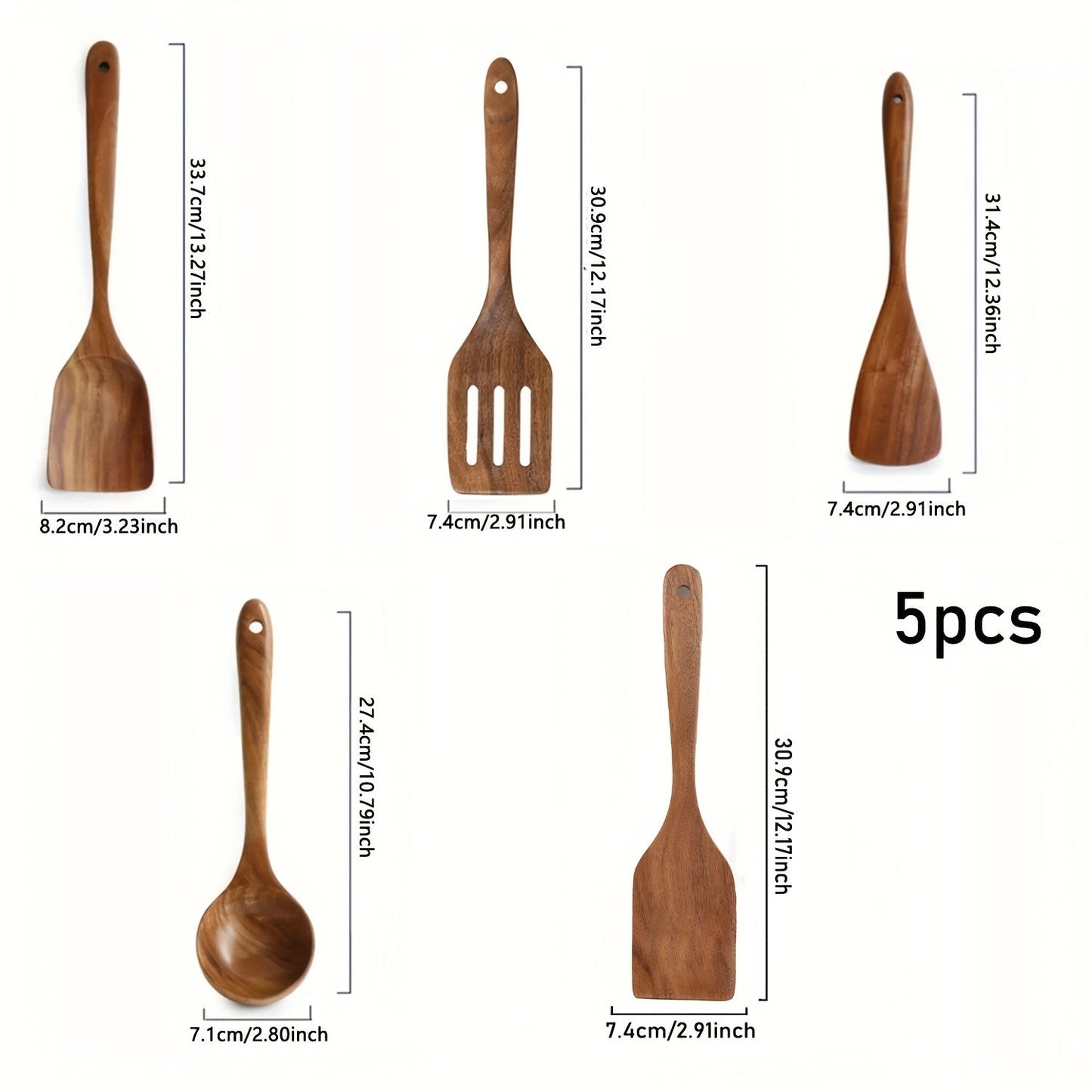 Set of 6 wooden spoons and 5 kitchen utensils for cooking in a classic wooden design. Ideal for any kitchen, this set includes a variety of essential cooking utensils.