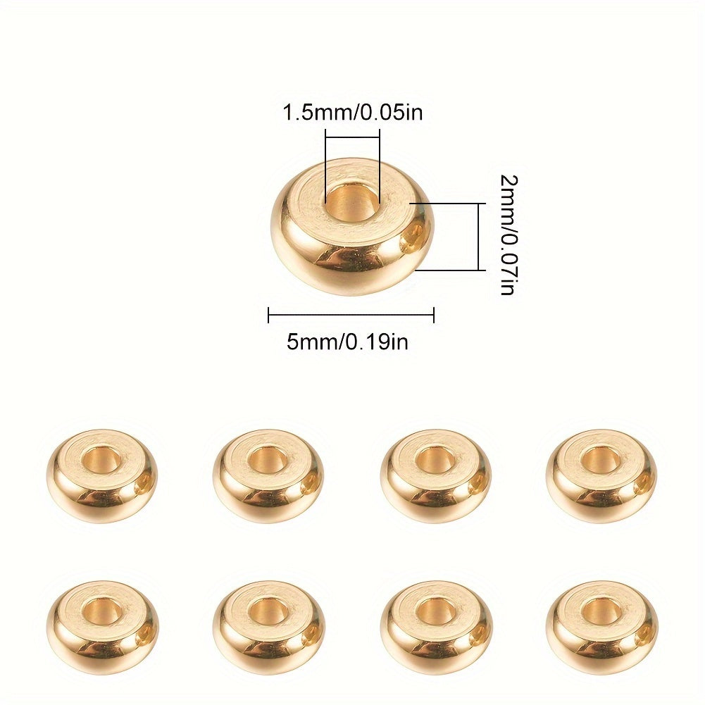 100 pieces of 304 Stainless Steel Rondelle Spacer Beads, each measure 5x2mm with a hole size of 1.5mm.