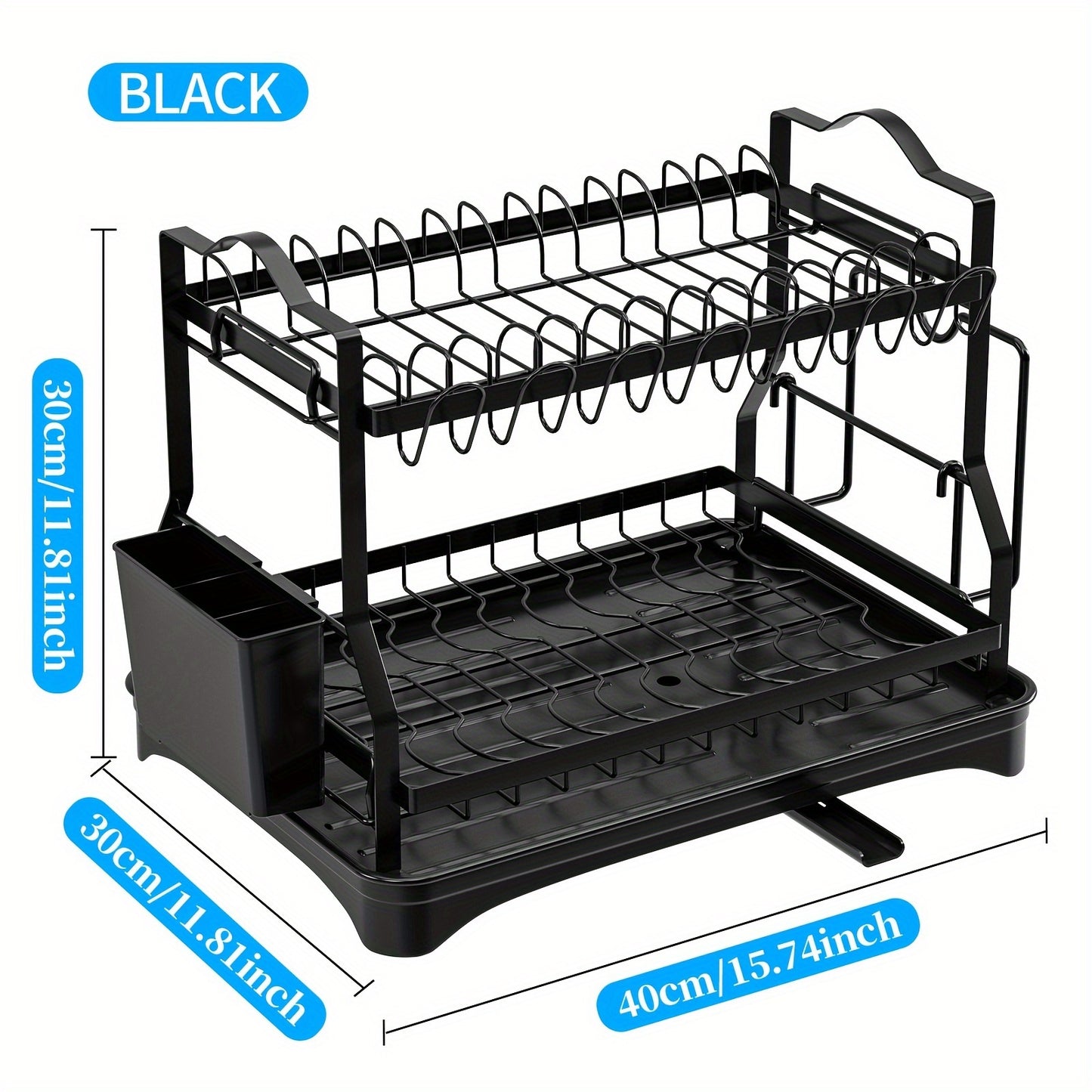 2-Tier Kitchen Organizer Rack with Drain Pan - Space-Saving Storage for Dishes & Utensils