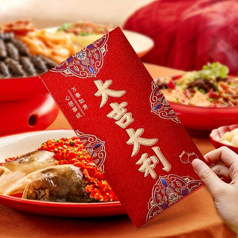 Set of 6 High-Quality Chinese New Year Red Envelopes - Luxurious Matte Coating with Elegant Gold Foil, Traditional Money Bags for Spring Festival Well Wishes & Prosperity