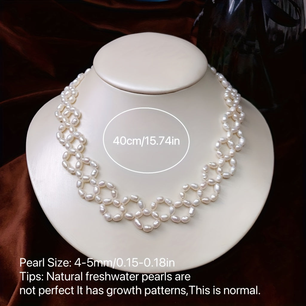 Elevate your style at parties, holidays, and special occasions with this exquisite, handcrafted clavicle chain inspired by delicate French vintage designs. This luxurious freshwater pearl necklace is sure to add a touch of elegance to any outfit.