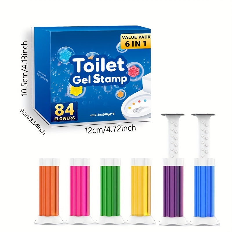 6 pieces of toilet gel stamps in a box, designed to eliminate unpleasant bathroom odors.