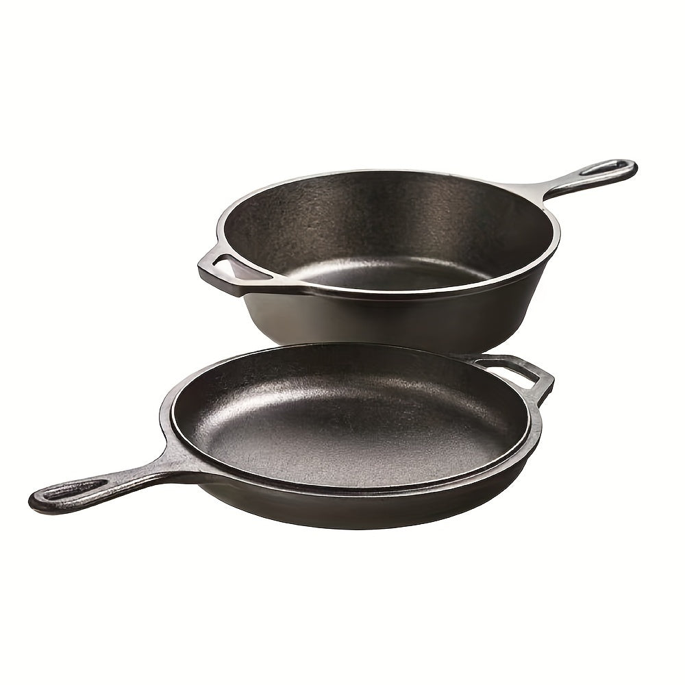 Pre-Seasoned Dual-Sided Non-Stick Cast Iron Skillet Set with Induction Stove Compatibility - Versatile 2-in-1 Cookware Combo for Durable Kitchen Pots and Pans