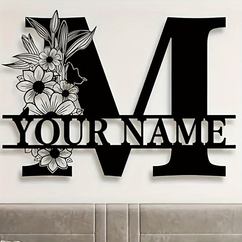 Unique Housewarming Gift - Personalized Home & Front Door Decor - Custom Metal Family Name Sign with Floral Design