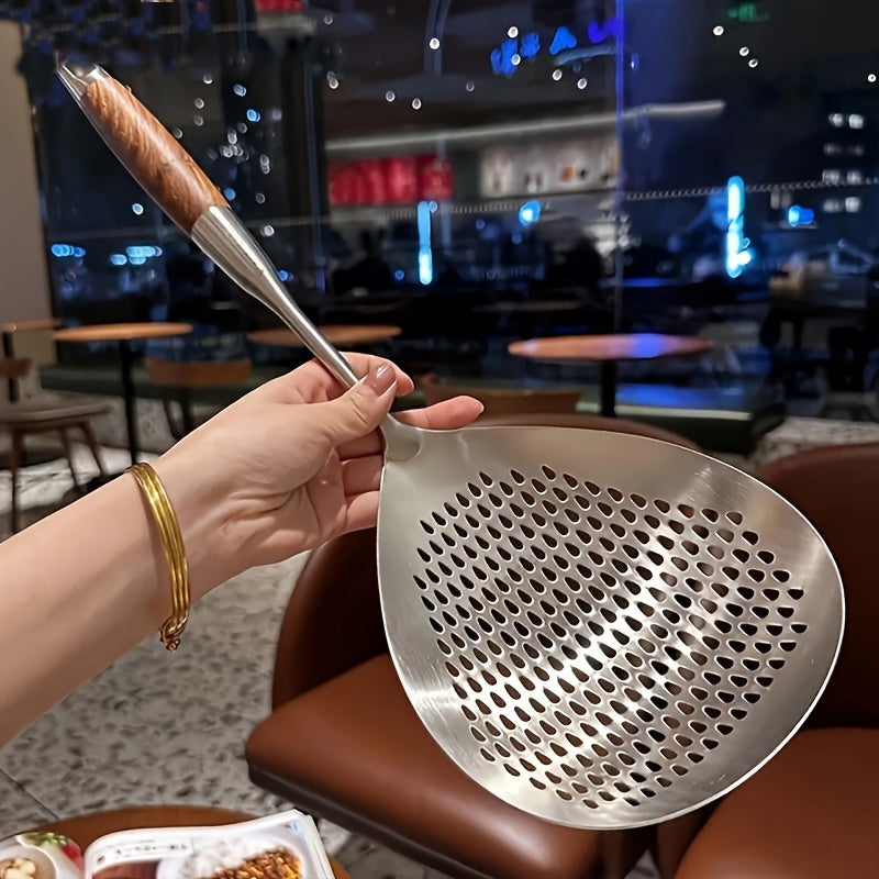 Large Stainless Steel Colander Skimmer - for frying, hot pot, cooking, and baking - easy draining, heat resistant, dishwasher safe - for restaurant and home use.