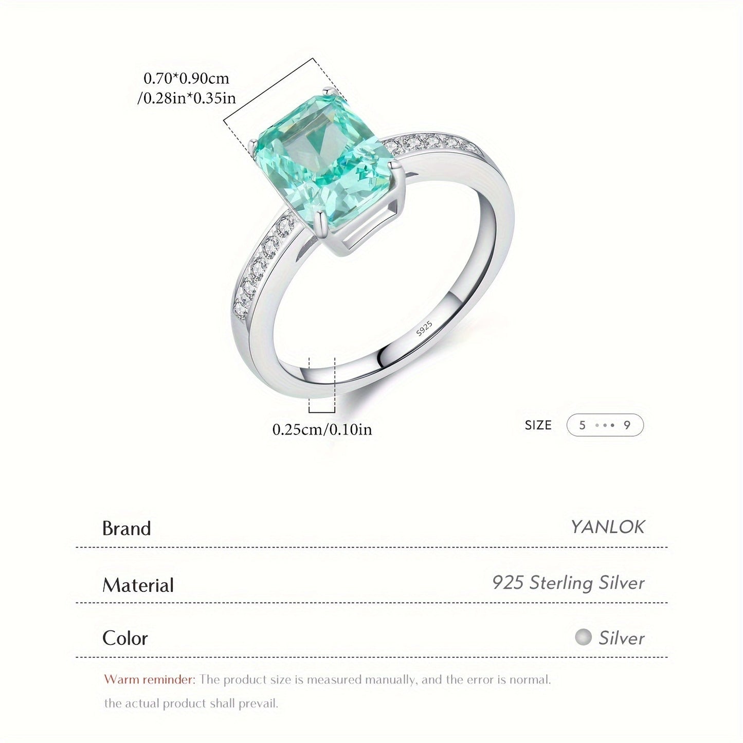 YANLOK presents a stunning 925 sterling silver ring with Paraiba blue cubic zirconia, ideal for gifts and special occasions. This elegant vintage-inspired piece exudes a festive sparkle that is sure to impress.