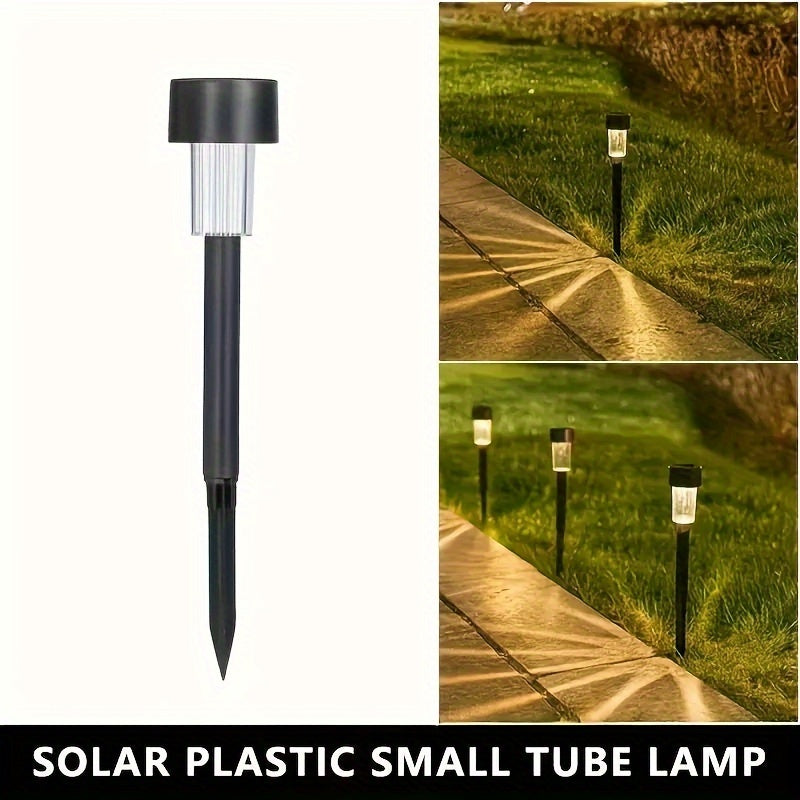 10-pack of solar landscape lights for outdoor lighting, perfect for paths, patios, lawns, and driveways. Features plastic construction, semi-embedded installation, switch control, removable