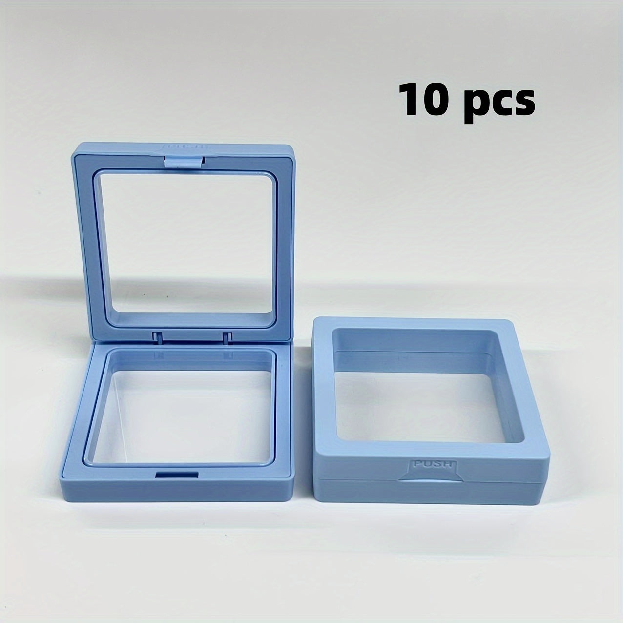 10-pack of floating jewelry boxes for rings, bracelets, earrings, and necklaces.