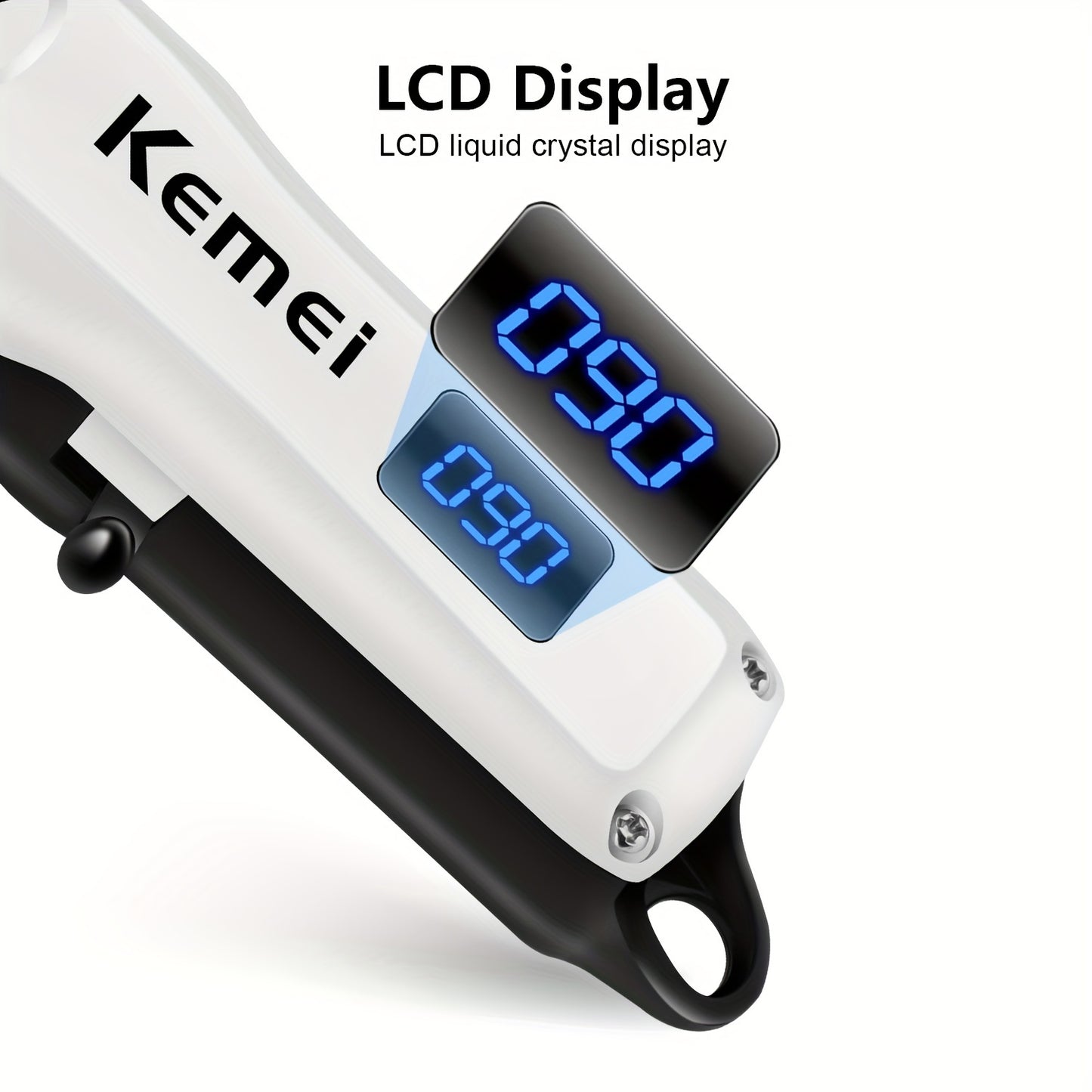 Kemei elektr soch kesgichi LED LCD bilan, qayta zaryadlanadigan, 6 dyuymli trimmer, portativ carving moyli kesgichlar, litiy batareya, cheklov tarozi bilan birga, uy va avtomobil uchun foydalanish uchun.