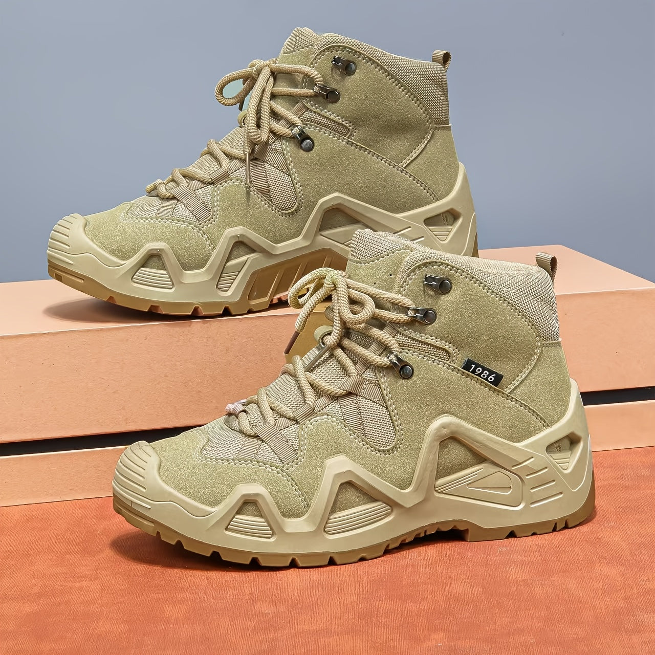 Men's durable, breathable, vintage-inspired hiking boots with a rugged sole in green high-top design for all-season outdoor adventures.