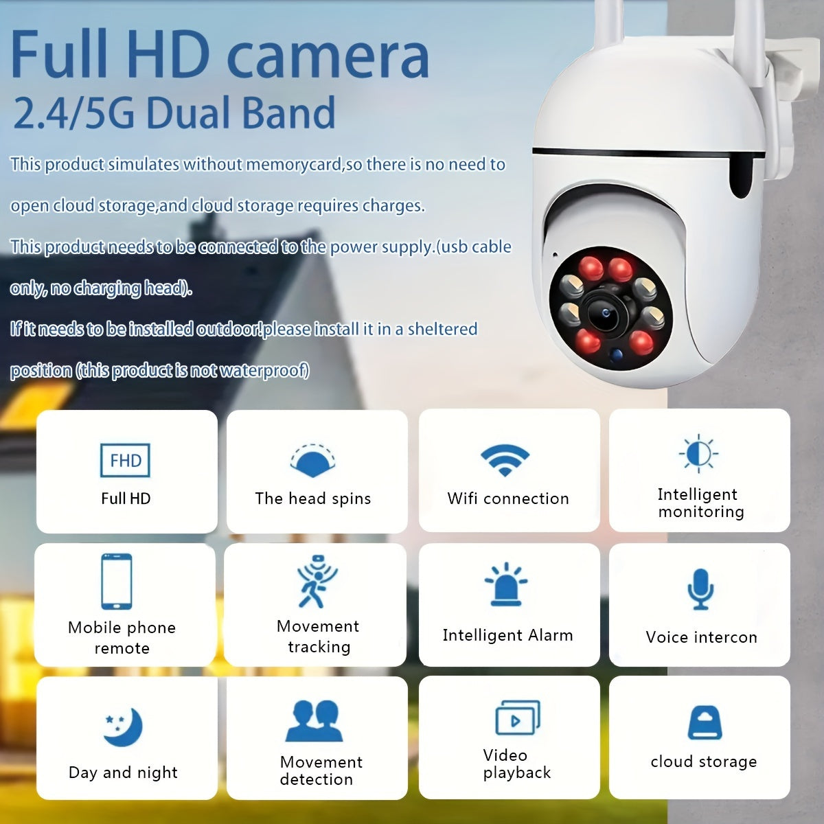 Enhance the security of your home with our advanced 5G dual-band Full HD WiFi camera. With 360° panoramic monitoring, human movement detection, real-time alarm, and remote alarm capabilities, you can rest assured knowing your property is protected. This