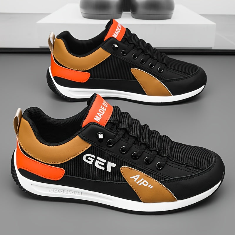 Men's fashion sneakers with solid color, non-slip sole, and lace-up closure. Perfect for outdoor activities in any season with a preppy style.