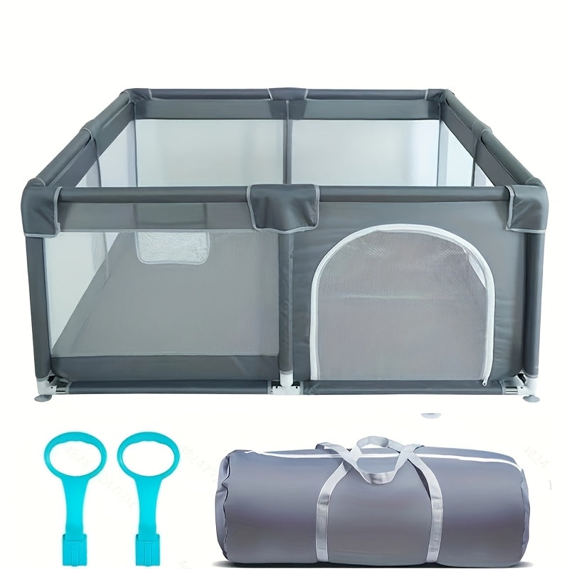 Spacious Baby Playpen featuring Gentle Mesh, Non-Toxic Plastic, Slip-Resistant Base, Reliable Safety Enclosure, includes Removable Storage Caddy for Children aged 0-3, perfect for Playtime Indoors and Outdoors.