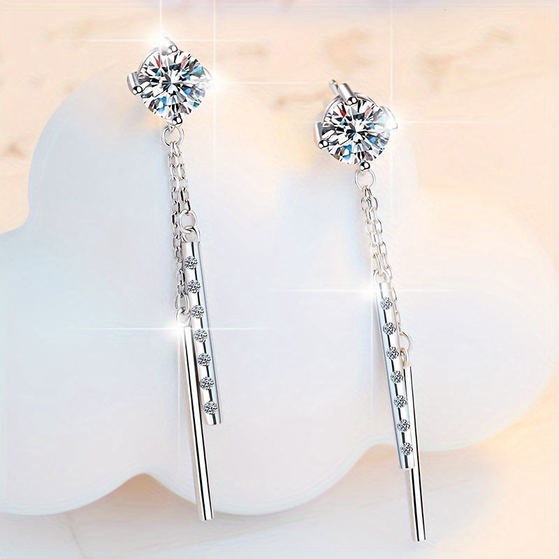 Women's tassel earrings with long ear wire, featuring 1ct*2pcs moissanite stones, made of 925 sterling silver. These stylish Japanese and Korean inspired earrings are perfect for Valentine's Day or Mother's Day gifting.