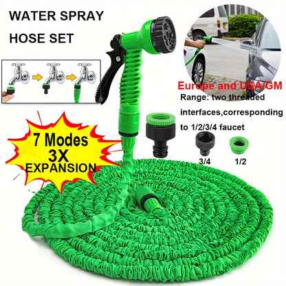 3X Expandable Garden Hose with High-Pressure Spray Gun, 7 Adjustable Modes, PVC Material, Water Spray Nozzle, Interface Connectors for Car Wash & Outdoor Use (7.62m to 30.48m)