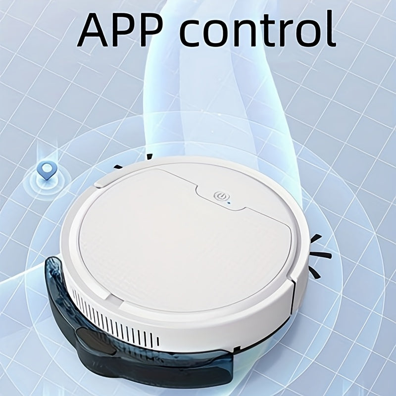 1pc Smart 3-in-1 Portable Robot Vacuum Cleaner and Mop with Large Water Tank, USB Rechargeable, 36V Max, Wireless, 20min Runtime, App Control for Home Cleaning.