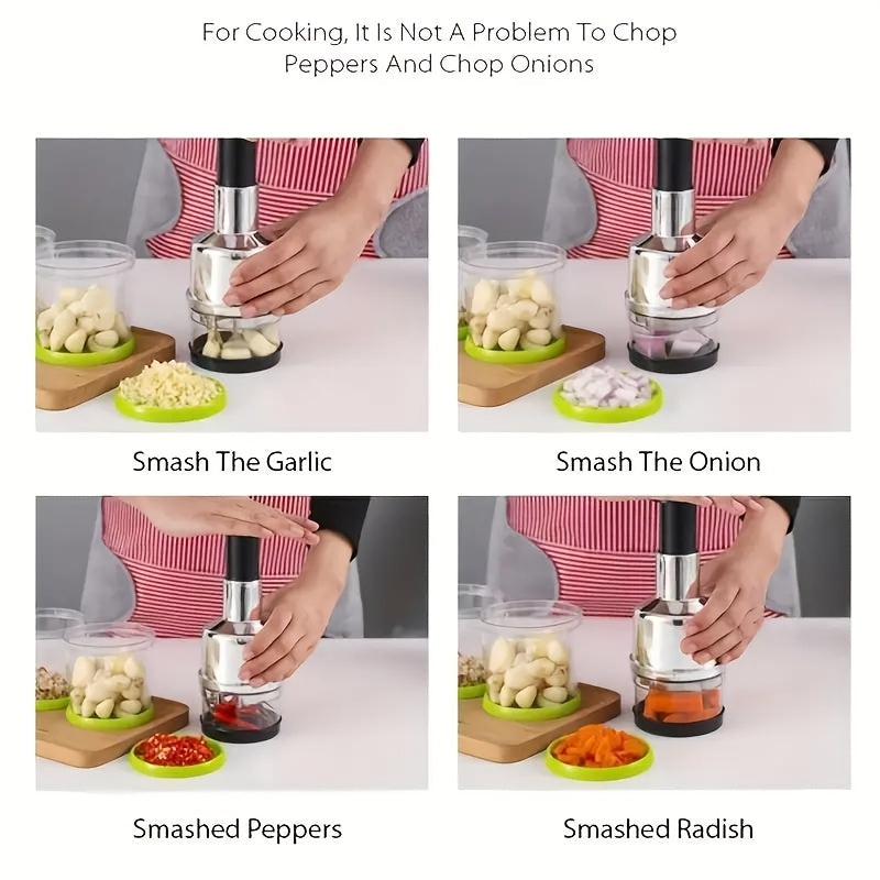 Stainless Steel Manual Food Chopper - Handheld Press Cutter for Garlic, Onions, and Vegetables - Durable Kitchen Tool, Food-Safe, No Power Required