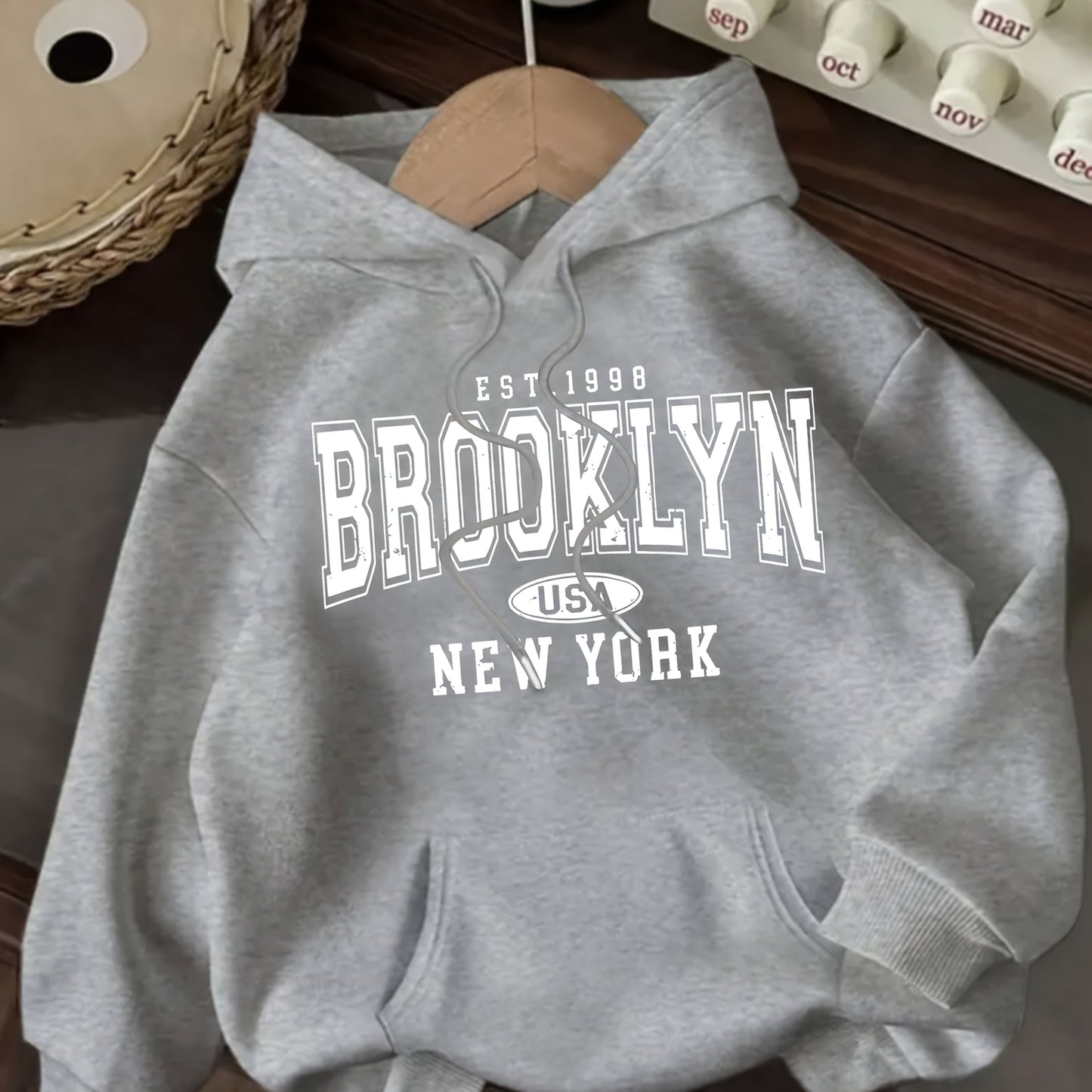 Brooklyn Graphic Hoodie for Women - Casual Black Polyester with Front Pocket, Machine Washable, Cozy Oversized Fit, Perfect for Fall/Winter