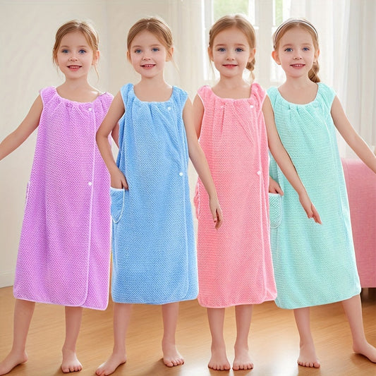 Vibrant Colors Quick-Dry Absorbent Ultra-Soft Microfiber Youngsters' Bathrobe with Pocket - Skin-Friendly Towel Wrap