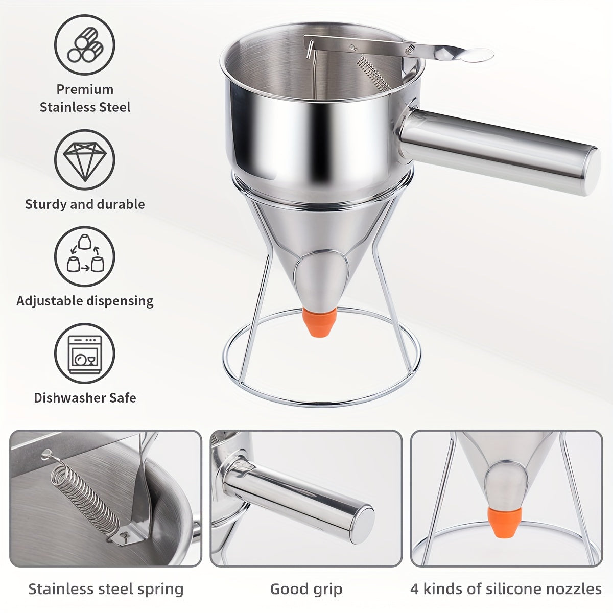 [Top Pick] Stainless Steel Pancake Batter Dispenser with 4 Caliber Funnel Cake Dispenser and Stand - Perfect for Pancakes, Cupcakes, and Baked Goods