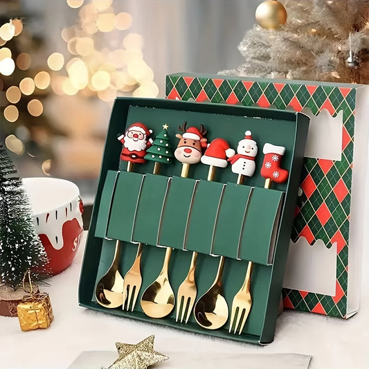 Set of 4/6 stainless steel spoons with cartoon figurines, ideal for various occasions, winter holidays, and power-free use.