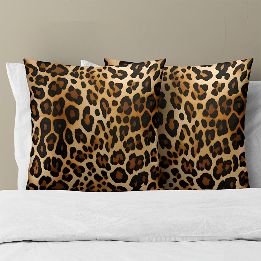 Set of 2 Leopard Print Throw Pillow Covers - featuring a stylish Cheetah Design. Made of durable polyester material, each cover measures 40.64x40.64 cm and is equipped with a convenient zip closure for easy removal and cleaning. Machine washable, perfect