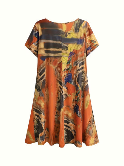 Women's Plus Size All Over Print V-Neck Dress