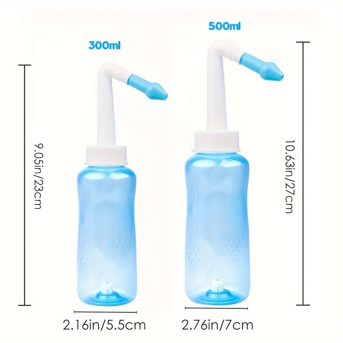 Nasal wash bottle for sinus relief and nose care, includes neti pot for nasal irrigation. BPA-free and ideal for those suffering from rhinitis, allergies, colds, and flu. Available in 300ml or 500ml sizes.