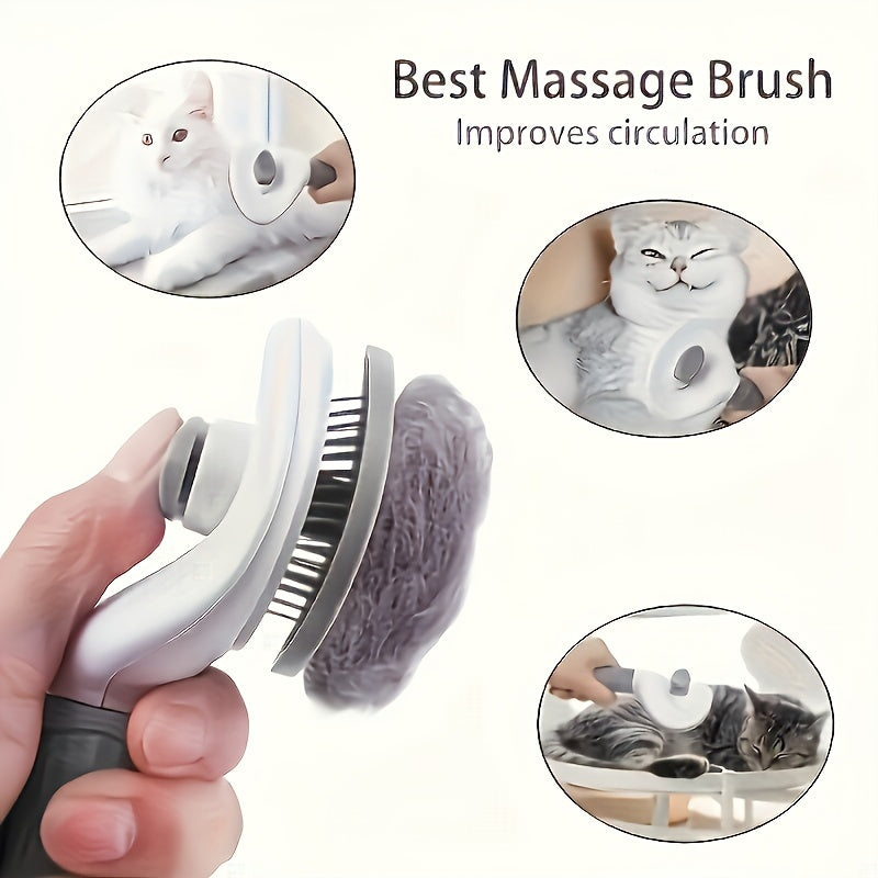 Self-cleaning deshedding comb for cats and dogs made of PP material with one-click hair removal and automatic floating design.