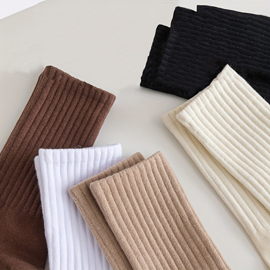 6 pairs of basic solid socks, comfortable unisex all-match stockings.