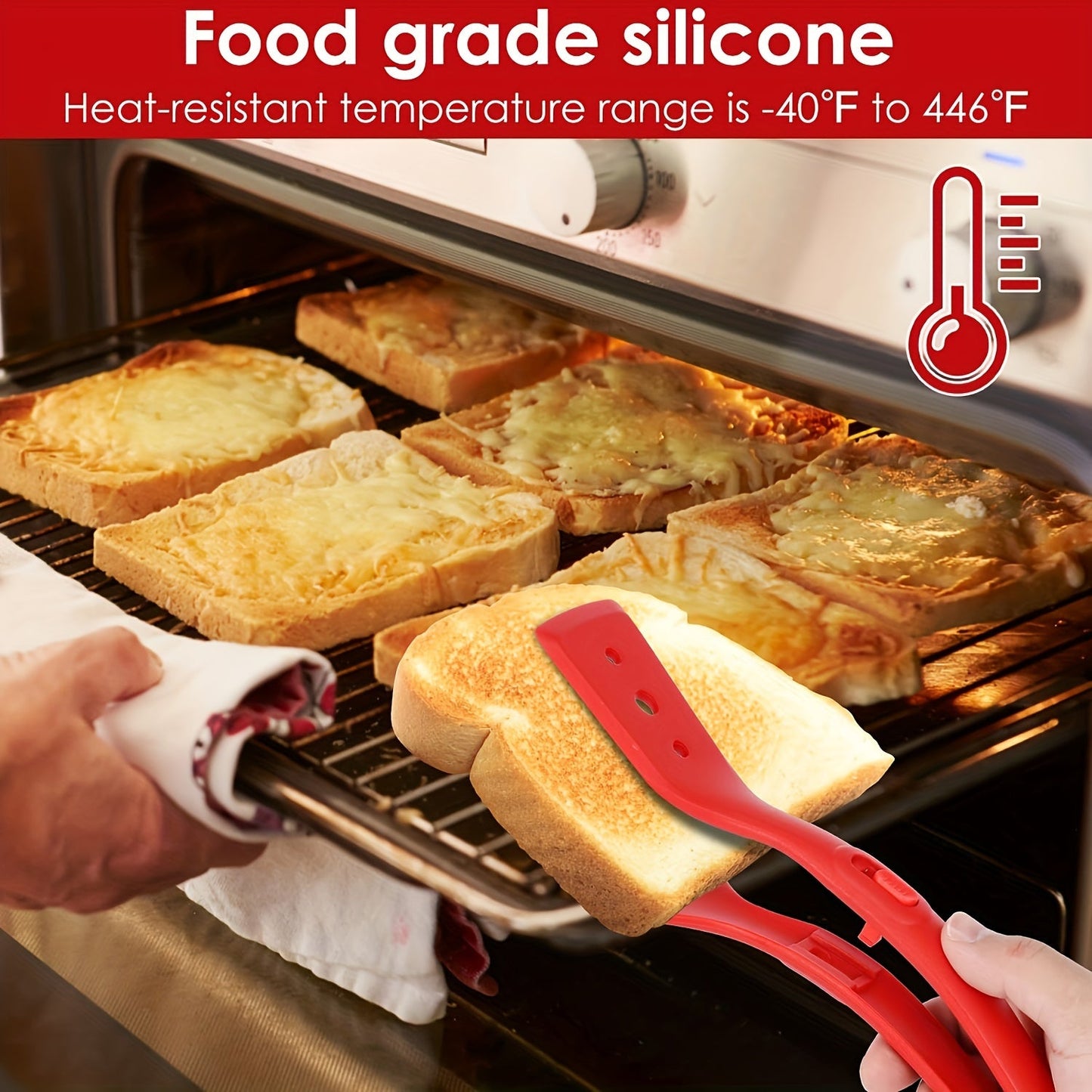 Multi-purpose Stainless Steel and Silicone Cooking Tongs - Durable, Heat Resistant, Adjustable for BBQ, Bread, Fish, Eggs, Steak, Pancakes, and Salads - Non-Stick Kitchen Utensil