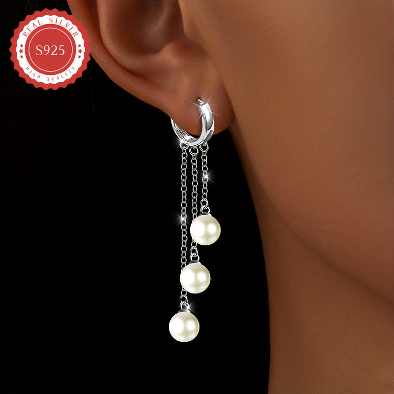 Women's Fashion Drape Earrings with Tassel Line and Multi-shell Bead Inlay, made of S925 Silver weighing 3.6g. Perfect for Christmas gift, wedding banquet, or as luxury elegant accessories. Comes in a gift box and is hypoallergenic.