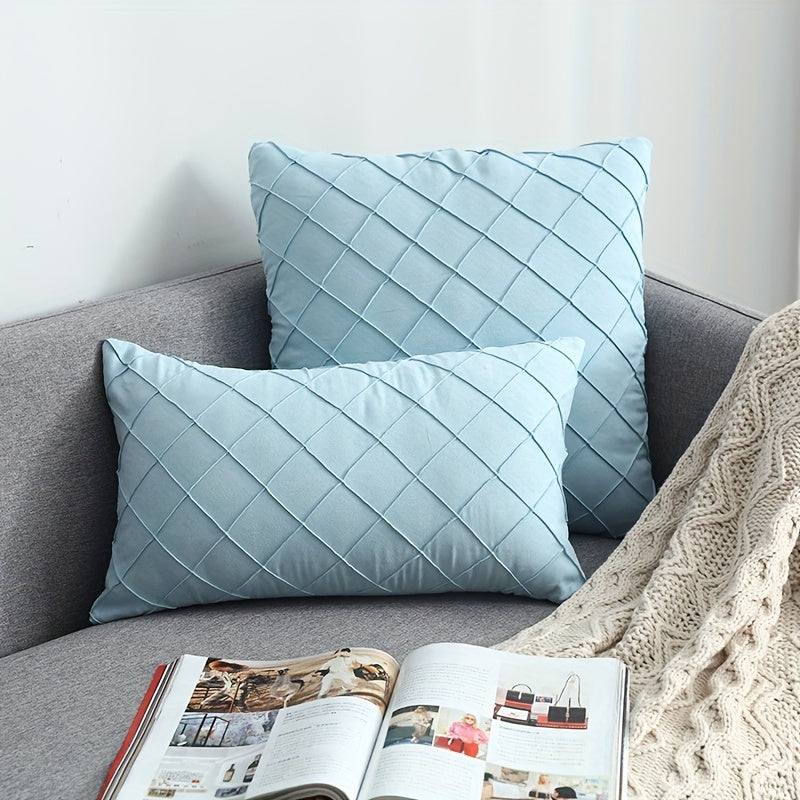 Luxury Nordic Quilted Throw Pillow Cover with Elegant French Style in Soft Suede Fabric. Features Invisible Zipper and is Machine Washable. Ideal for Modern Living Room Decor. Available in Square and Rectangle Sizes.