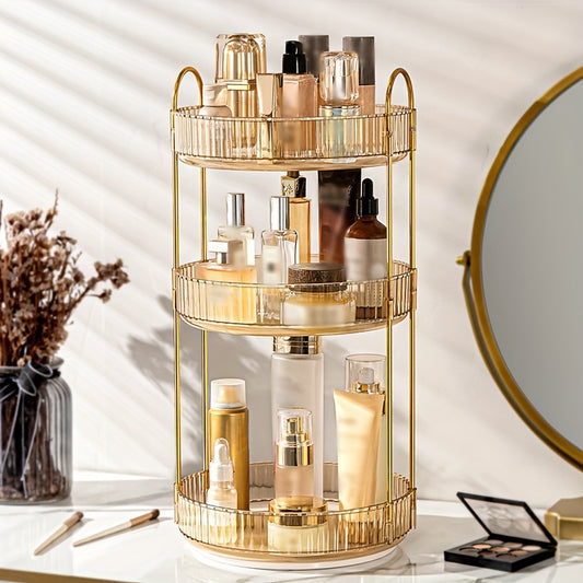 360° Rotatable Makeup Brush Holder and Cosmetic Storage Rack with multiple compartments for organizing bedroom and dorm essentials.