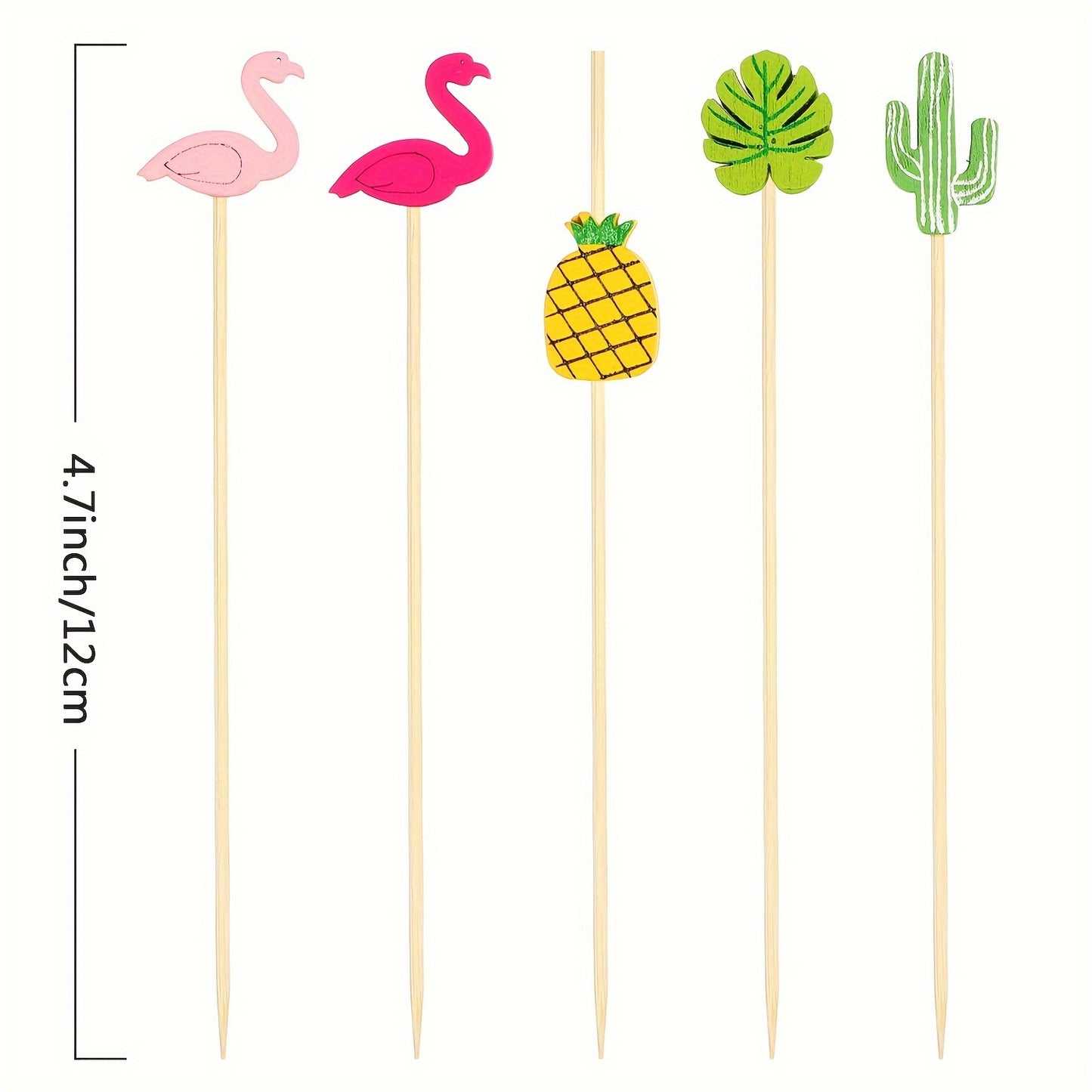 100 Cocktail Picks, 11.94 cm, Pearl Fancy Flamingo Sticks for Appetizers and Fruit, Hawaii Set for Tropical Parties.