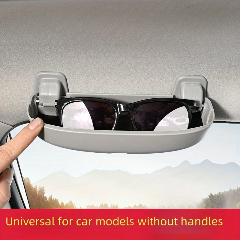 Car interior glasses case without original handle, modified for easy installation without damage.