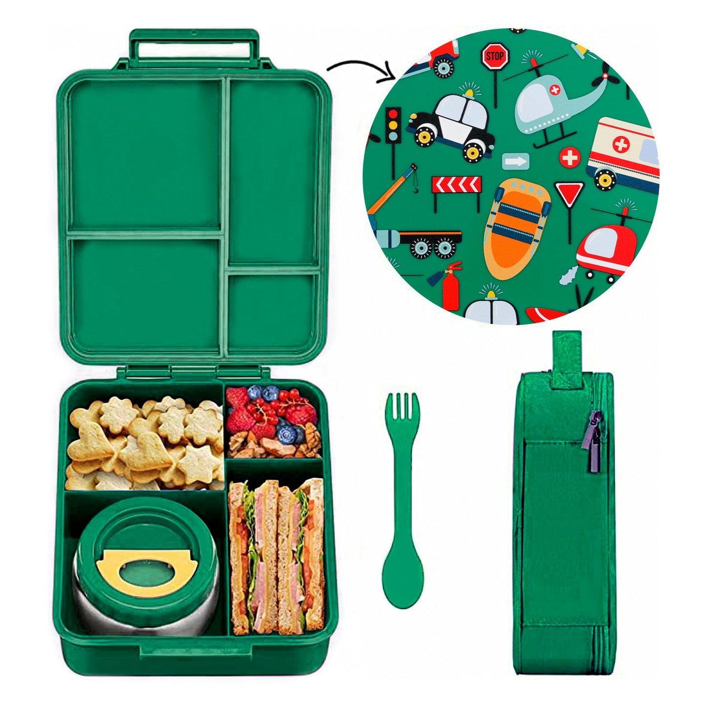 Get your kids the perfect Bento lunch box, complete with 8oz soup container, leakproof compartments, and a 4-compartment design. This set also includes a food jar and lunch bag, all BPA free. The ideal Christmas or Halloween gift!