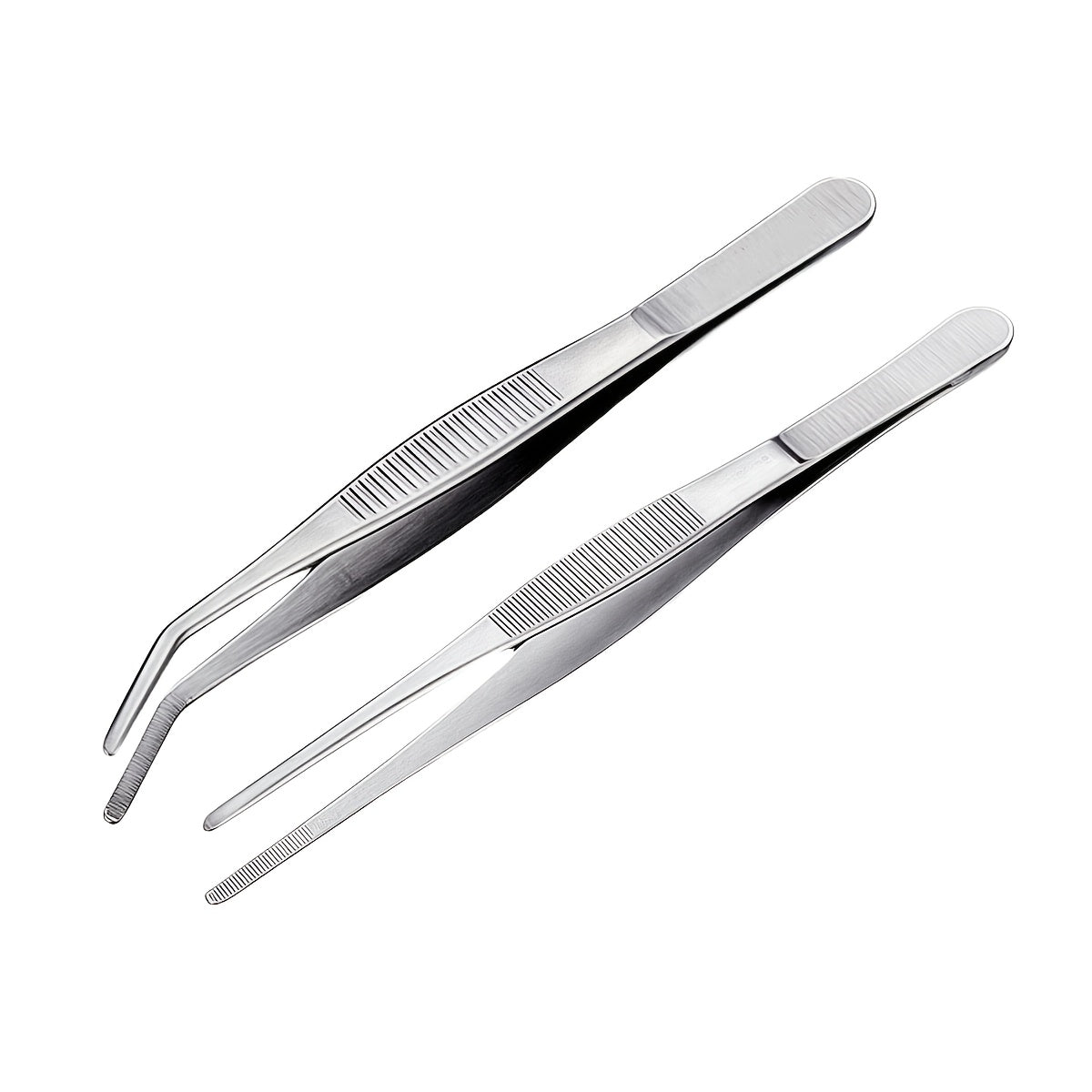 2pc Stainless Steel Tweezers Set for cooking, grilling, bonsai, jewelry making - long, durable, anti-slip home and office tools.