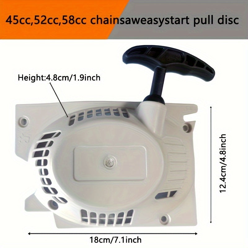 Replacement pull start disc for 45cc/52cc/58cc chain saw engines, designed for easy start and maintenance of garden and lawn tools.