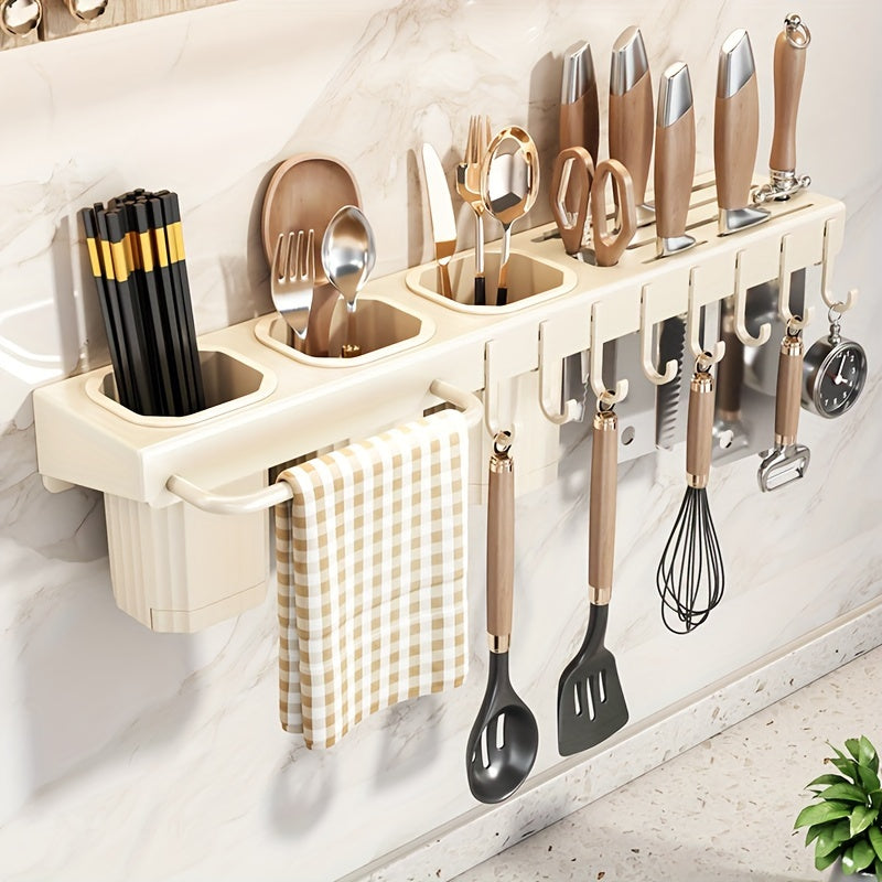 Tool Storage Organizer for Kitchen with Multiple Functions including Utensil and Knife Holder, Wall-Mounted Cutlery Rack, and Tool Storage Rack