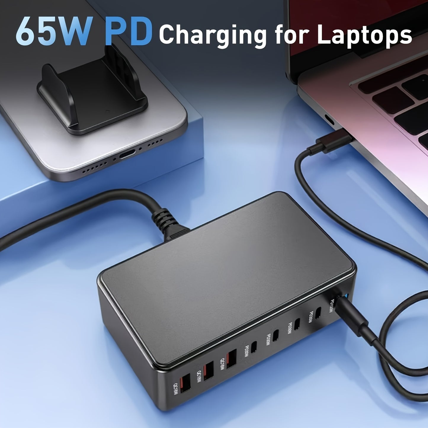 New 600W 8-port USB Type C Fast Charger with Gan Fast Charge 3.0, convenient for tablets and mobile devices.