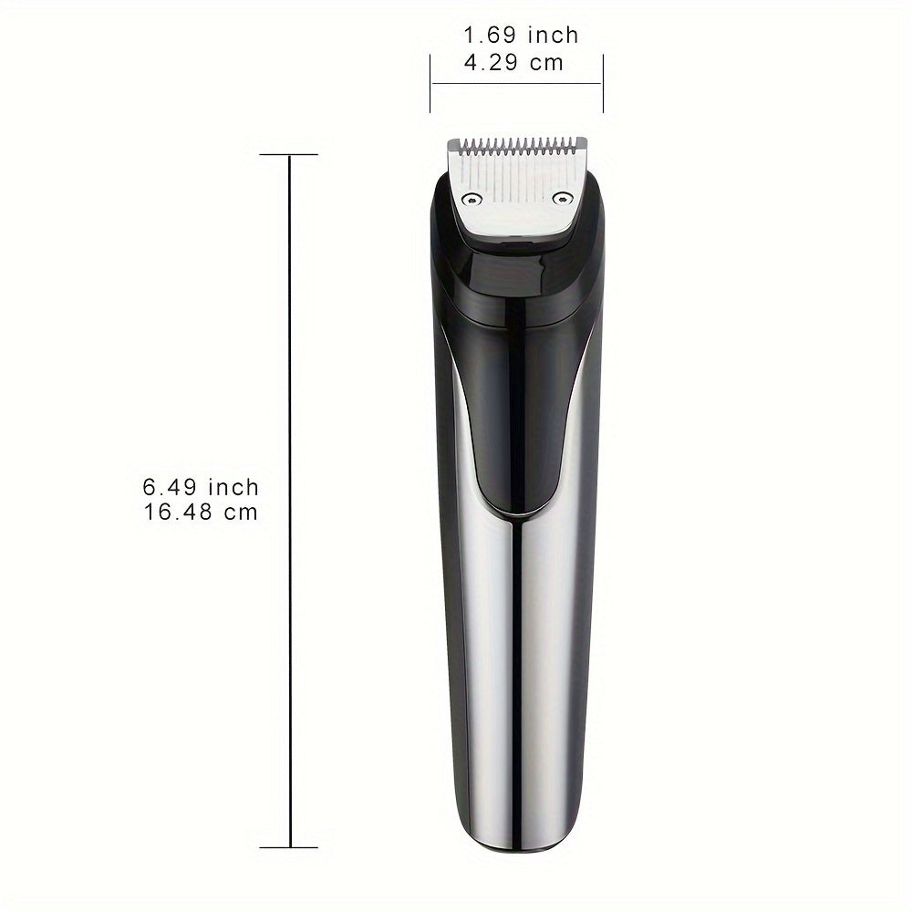 Men's all-in-one grooming kit with USB rechargeable cordless beard trimmer and LED display, ideal for Father's Day gift.