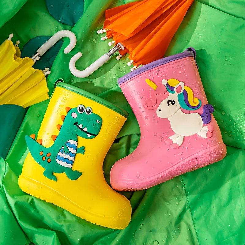 Fun Kids Rain Boots - Slip-Resistant Ankle Shoes with Dinosaur & Unicorn Designs, Perfect Year-Round