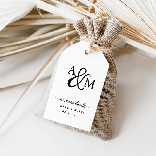 Customize your matte finish wedding favor tags with this set of 1. These personalized thank you gift labels are perfect for weddings, bridal showers, and birthdays.