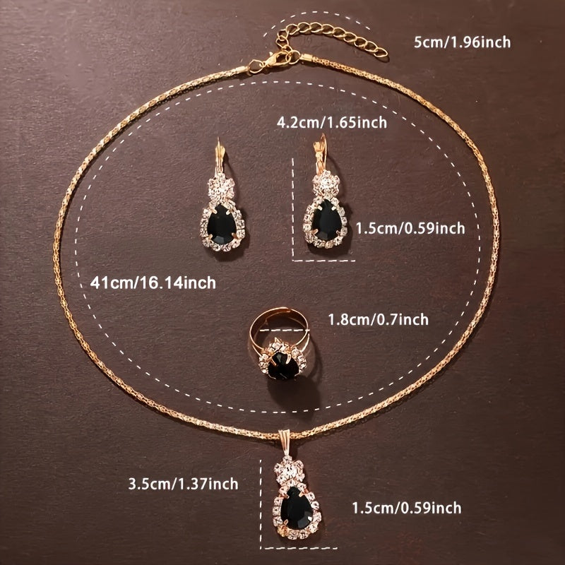 Stylish 4-piece alloy jewelry set for women with teardrop pendant, earrings, and ring - ideal fashion gift