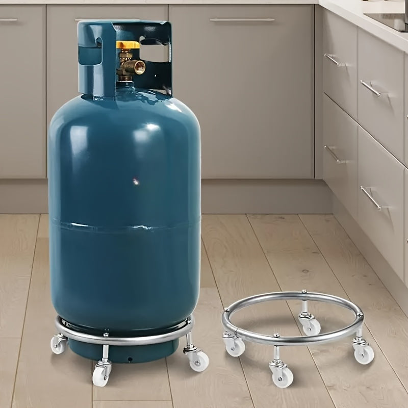 Stainless Steel Gas Cylinder Dolly with Lockable Wheels, Swivel Base, and Mobile Trolley - Ideal for Kitchen, Catering, and Hotel Use for Secure and Convenient Transport.