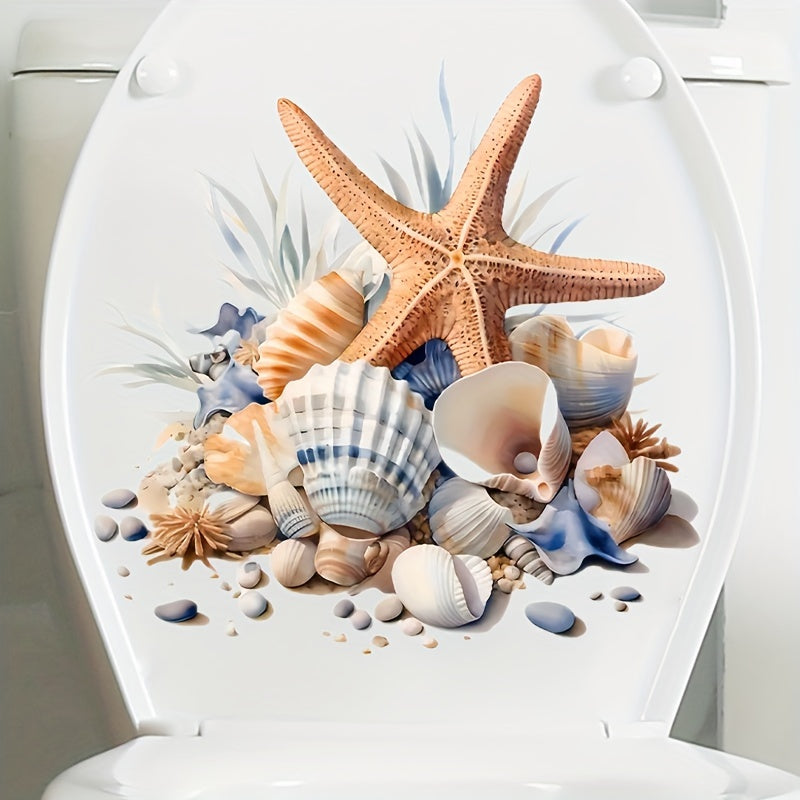 Toilet lid decal featuring summer beach design - easy to apply and perfect for ocean-themed home decor.