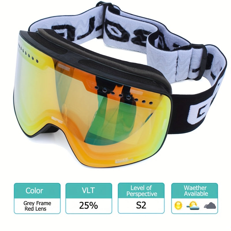 BOLLFO Anti-Fog Ski Goggles for Adults with Magnetic Double Layer Lens, Durable Frame, and Multiple Color Options.